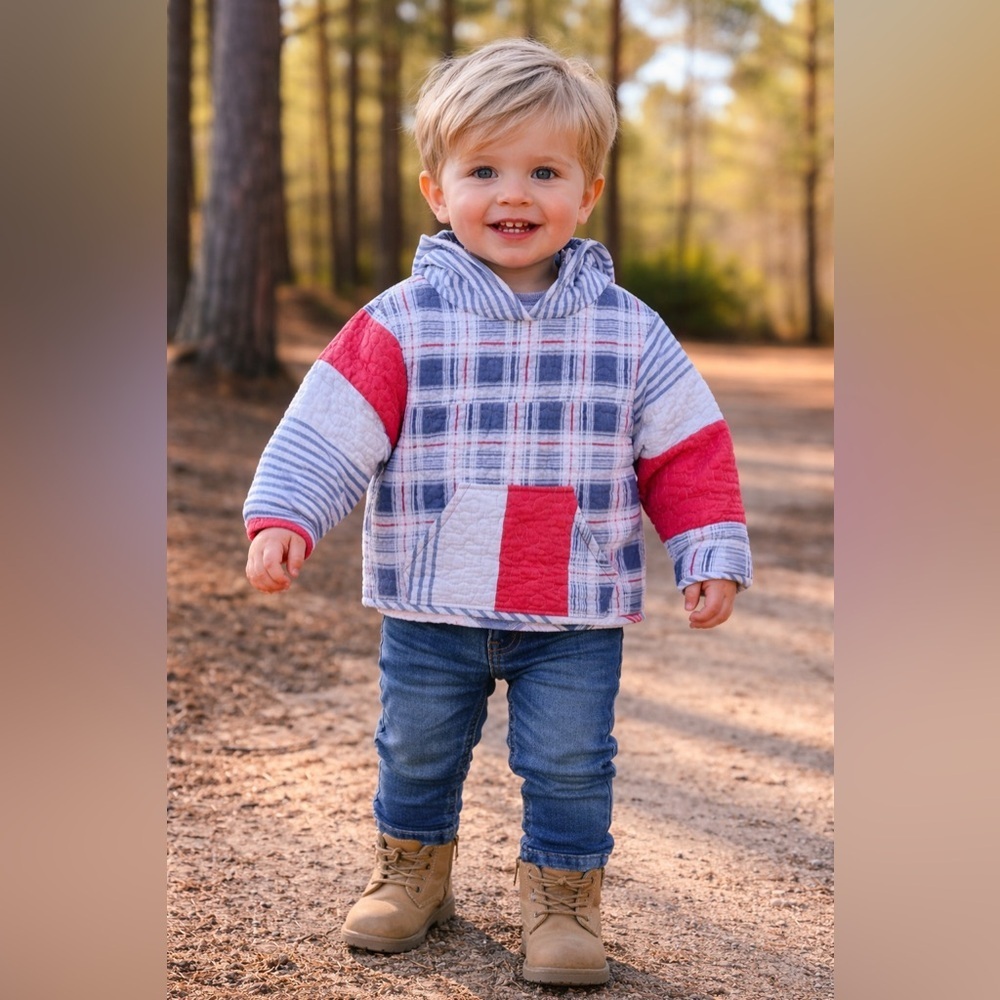 Plaid Red and Blue Kids Hoodie